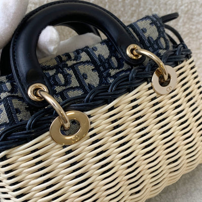 Dior Lady D-Joy Micro Bag in Natural Wicker and Blue Dior Oblique Jacquard LGHW