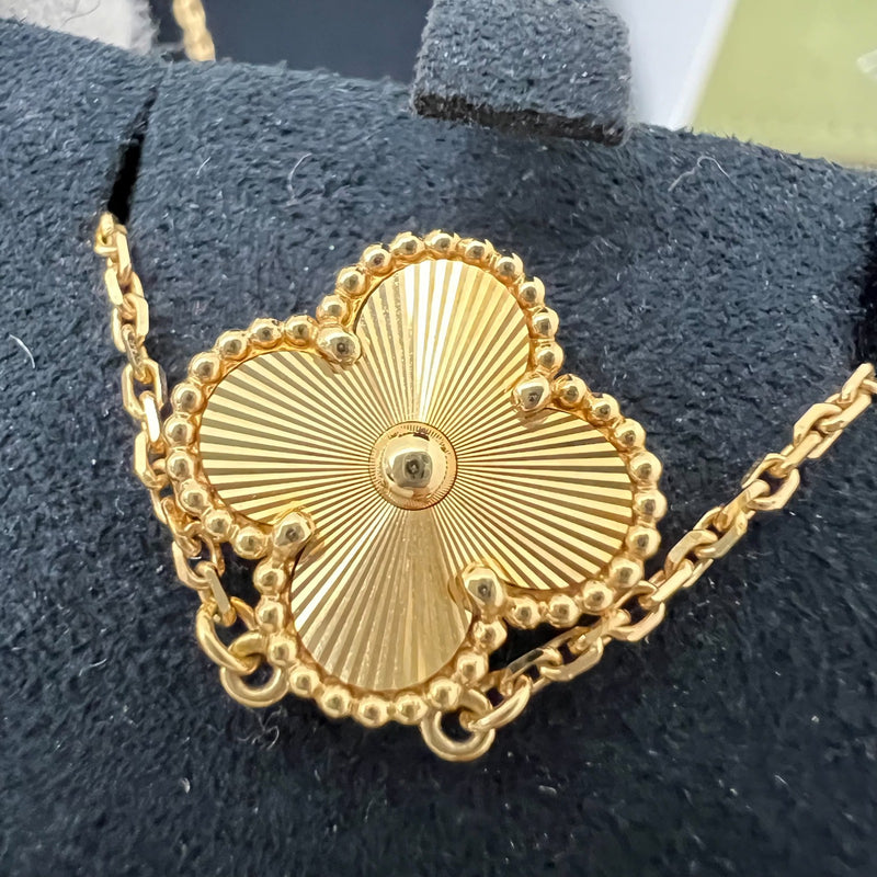 Van Cleef & Arpels VCA Vintage Alhambra Guilloché Pendant Necklace in 18K Yellow Gold