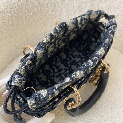 Dior Lady D-Joy Micro Bag in Natural Wicker and Blue Dior Oblique Jacquard LGHW