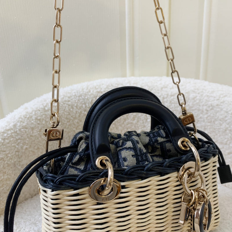 Dior Lady D-Joy Micro Bag in Natural Wicker and Blue Dior Oblique Jacquard LGHW