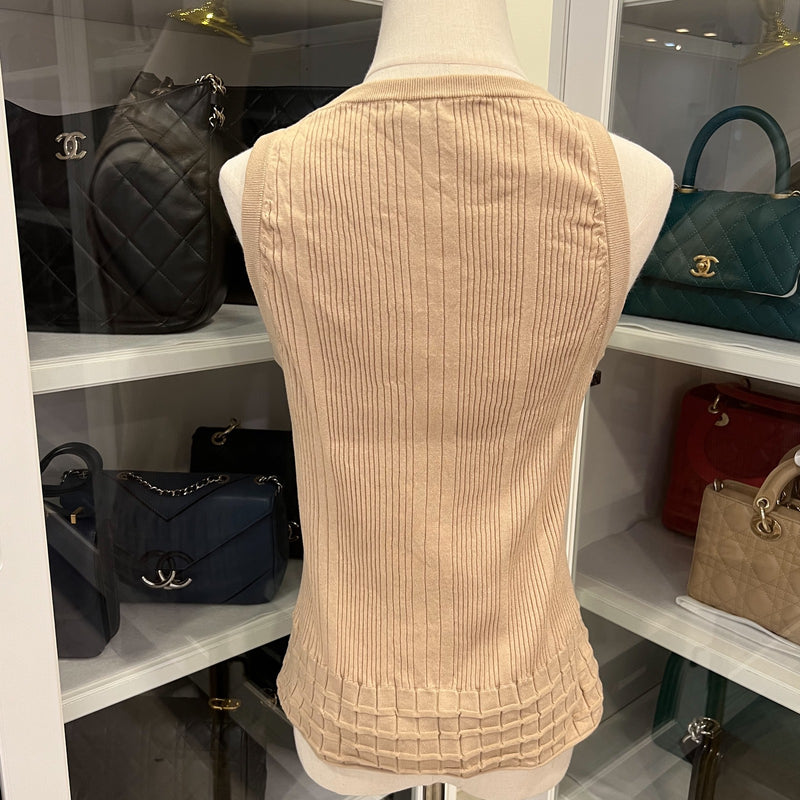 Chanel 25P Tank Top with CC Logo in Dark Beige Cotton Sz 40