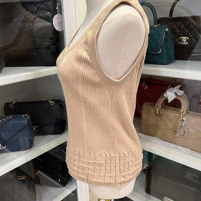 Chanel 25P Tank Top with CC Logo in Dark Beige Cotton Sz 40