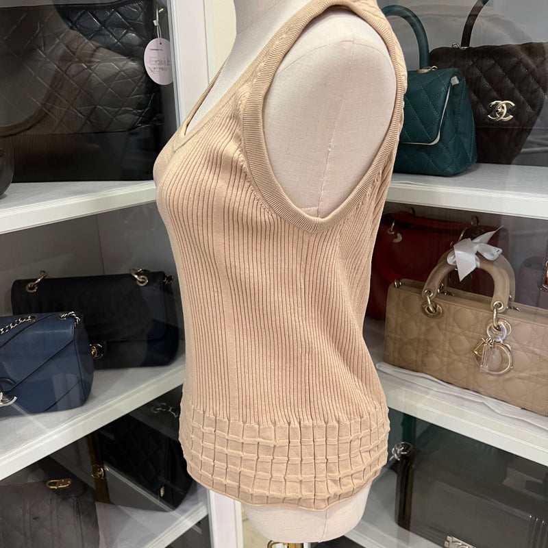 Chanel 25P Tank Top with CC Logo in Dark Beige Cotton Sz 40