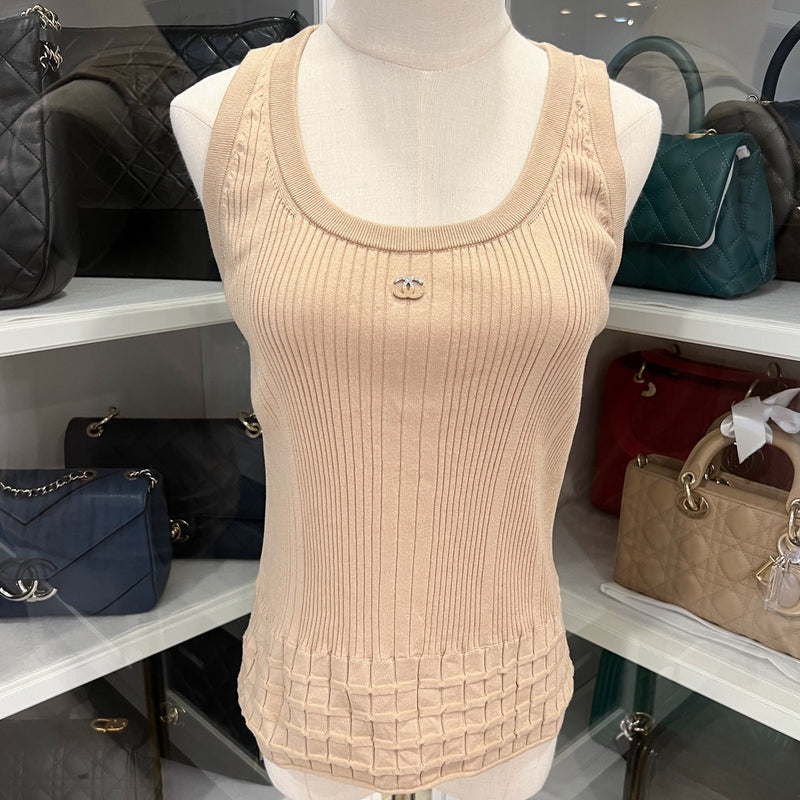 Chanel 25P Tank Top with CC Logo in Dark Beige Cotton Sz 40