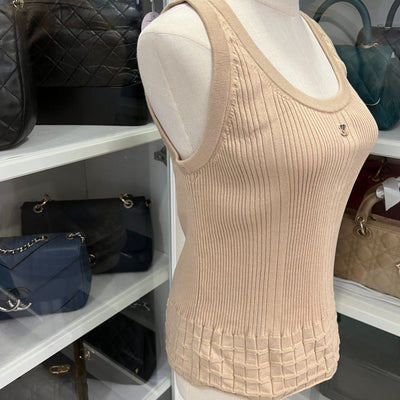 Chanel 25P Tank Top with CC Logo in Dark Beige Cotton Sz 40