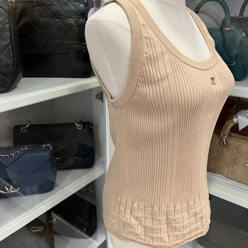Chanel 25P Tank Top with CC Logo in Dark Beige Cotton Sz 40