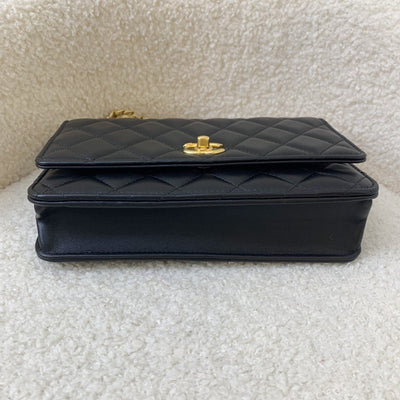 Chanel 23S Camellia Pearl Crush Wallet on Chain WOC in Black Lambskin AGHW