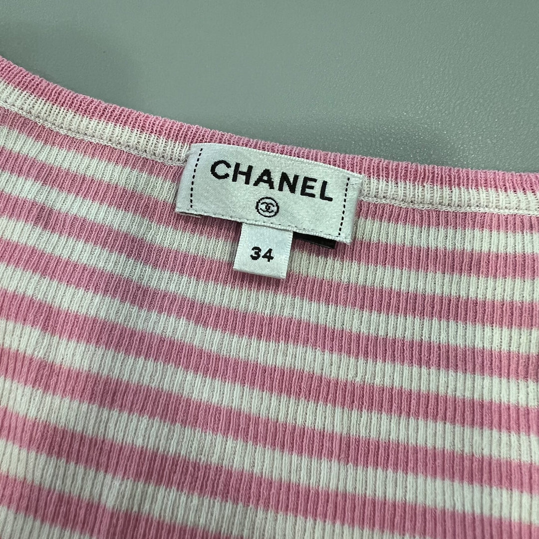 Chanel Striped Knit Tank Top in Pink Cotton and Polyamide Sz 34