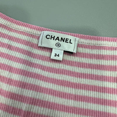 Chanel Striped Knit Tank Top in Pink Cotton and Polyamide Sz 34