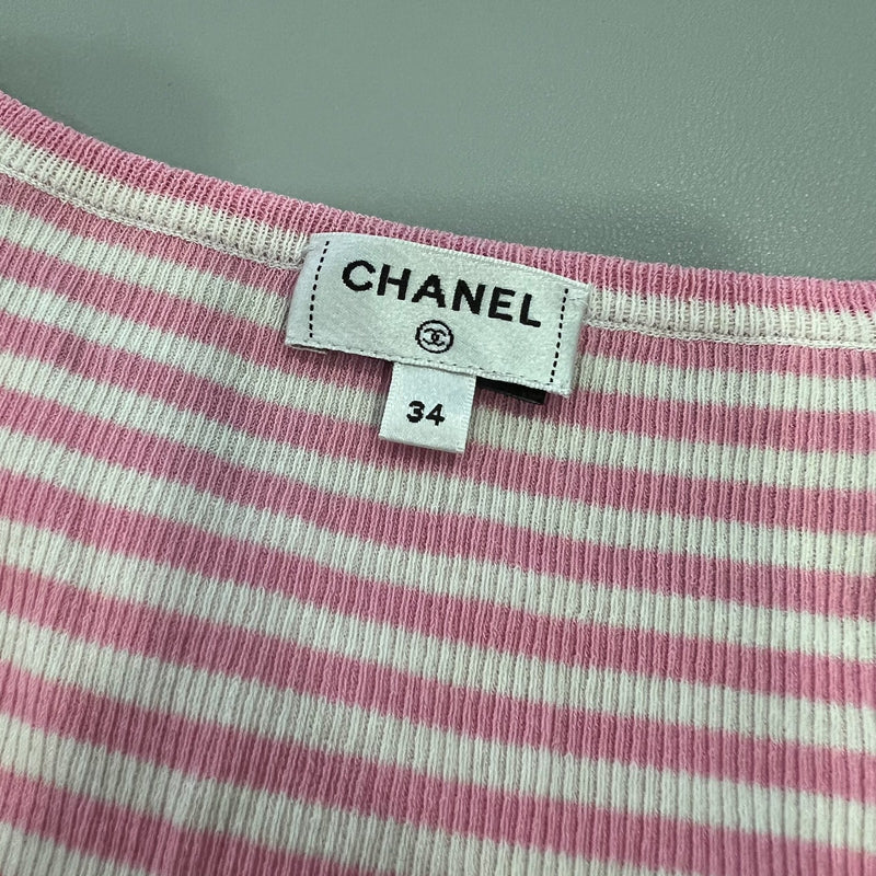 Chanel Striped Knit Tank Top in Pink Cotton and Polyamide Sz 34
