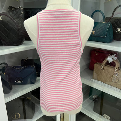 Chanel Striped Knit Tank Top in Pink Cotton and Polyamide Sz 34