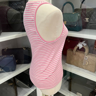 Chanel Striped Knit Tank Top in Pink Cotton and Polyamide Sz 34