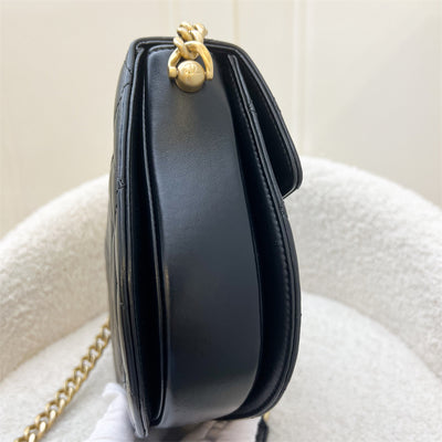 Chanel 21S Small Round Messenger Flap Bag in Black Calfskin and AGHW