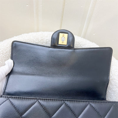 Chanel 21S Small Round Messenger Flap Bag in Black Calfskin and AGHW