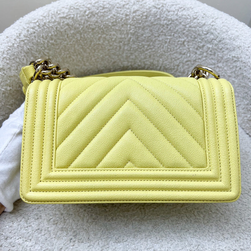 Chanel Small 20cm Boy Flap in Yellow Caviar and LGHW