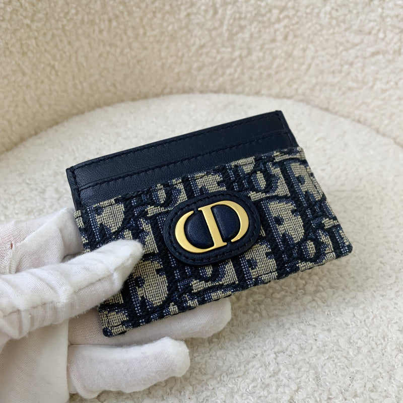 Dior 30 Montaigne Five-Slot Card Holder in Blue Dior Oblique Jacquard