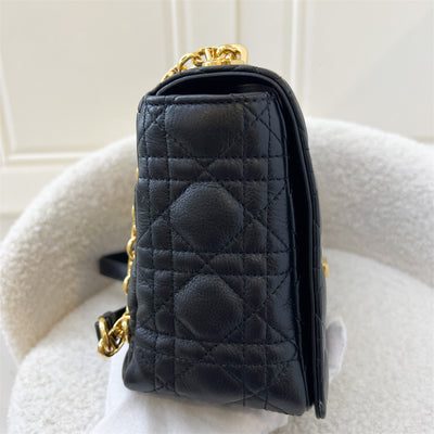 Dior Large Caro Flap Bag in Black Calfskin and GHW