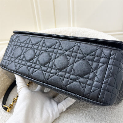 Dior Large Caro Flap Bag in Black Calfskin and GHW