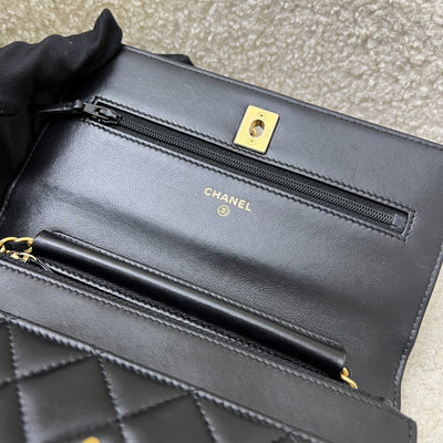 Chanel Pearl Crush Wallet on Chain WOC in Black Lambskin and AGHW (Model: AP1450)