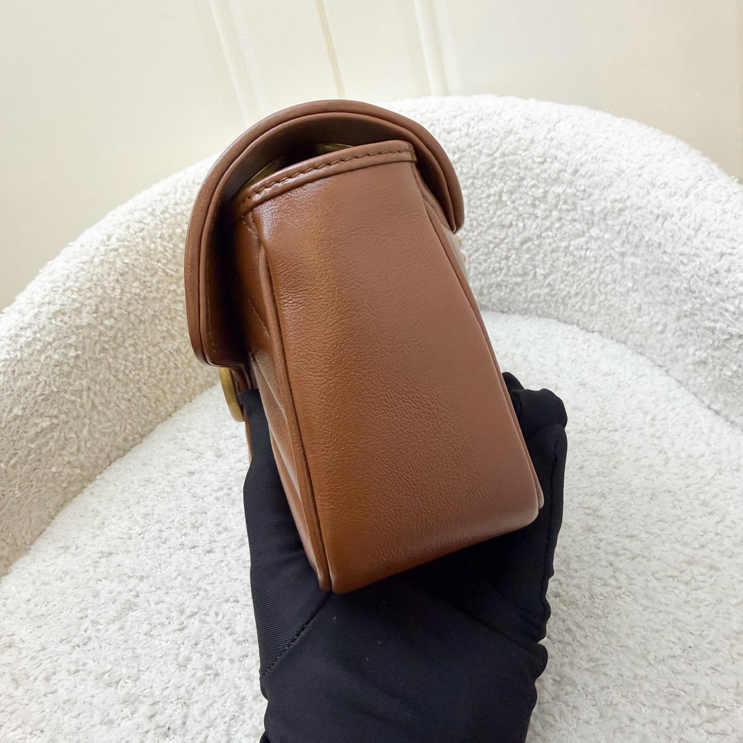 Gucci Small GG Marmont Shoulder Bag in Chestnut Brown Calfskin and