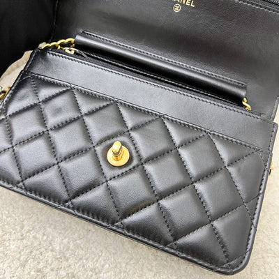 Chanel Pearl Crush Wallet on Chain WOC in Black Lambskin and AGHW (Model: AP1450)