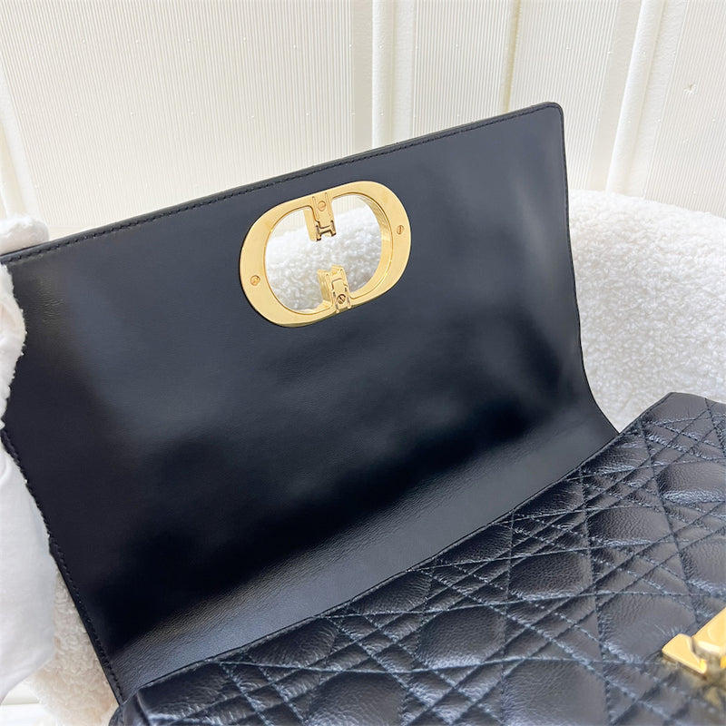 Dior Large Caro Flap Bag in Black Calfskin and GHW