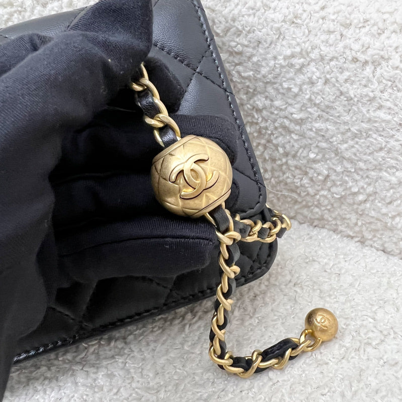 Chanel Pearl Crush Wallet on Chain WOC in Black Lambskin and AGHW (Model: AP1450)