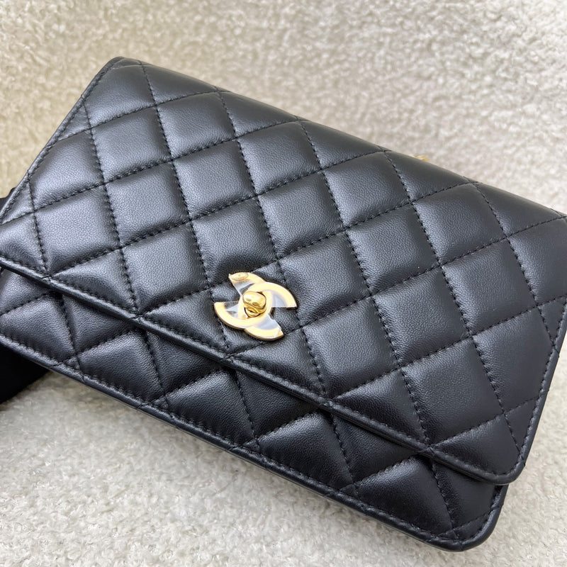 Chanel Pearl Crush Wallet on Chain WOC in Black Lambskin and AGHW (Model: AP1450)