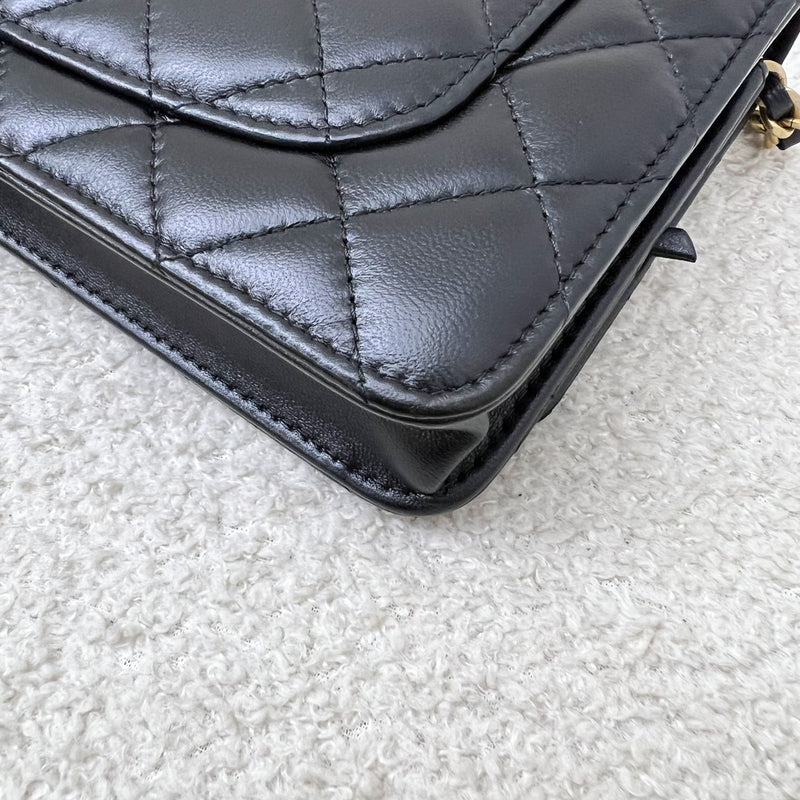 Chanel Pearl Crush Wallet on Chain WOC in Black Lambskin and AGHW (Model: AP1450)