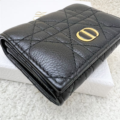 Dior Caro Compact Wallet / Card Holder in Black Supple Cannage Calfskin and GHW