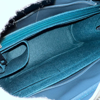 Hermes Plume 28 in White Epsom Leather, Blue Trim and PHW