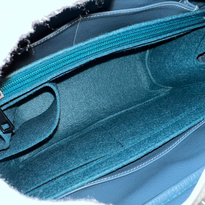 Hermes Plume 28 in White Epsom Leather, Blue Trim and PHW