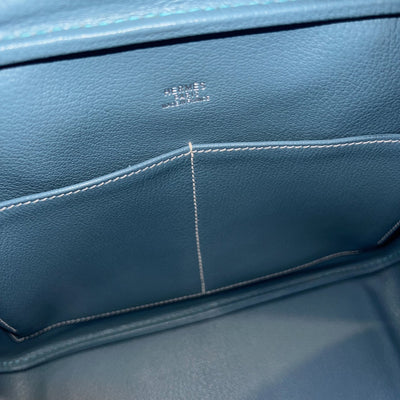 Hermes Plume 28 in White Epsom Leather, Blue Trim and PHW