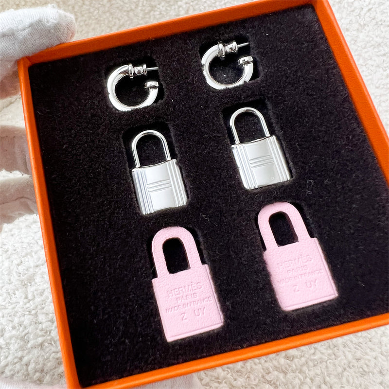 Hermes O-Kelly Earrings in Rose Sakura Swift Leather and PHW