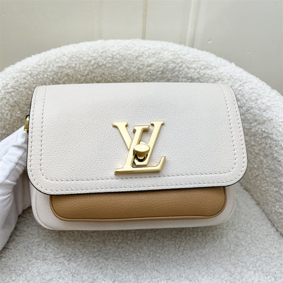 LV Lockme Tender Flap Bag in Beige and Caramel Grained Calfskin and GHW
