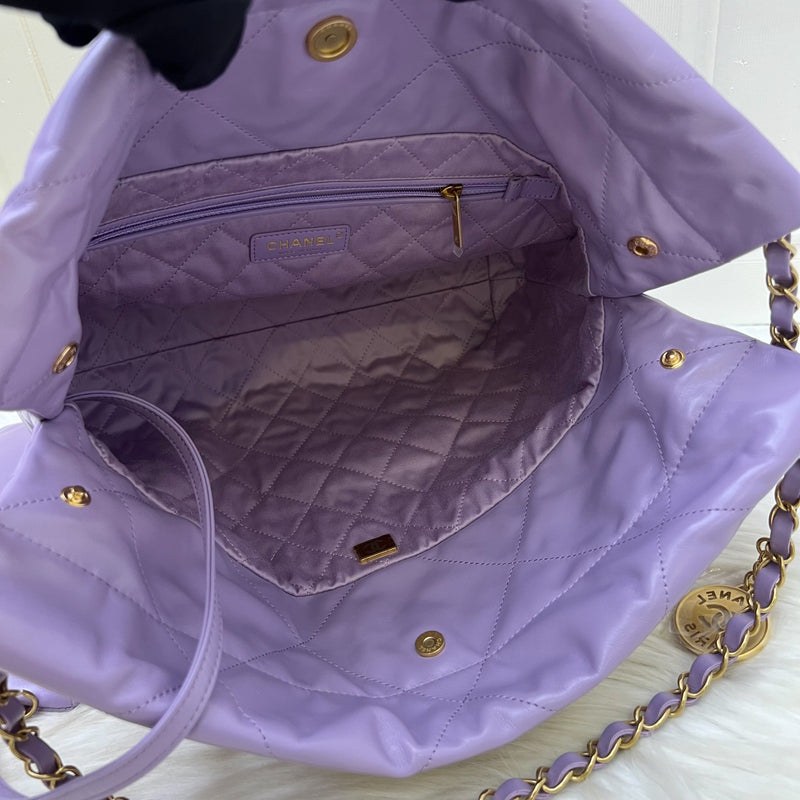 [Local Full Set - Unused] Chanel 22 Small Hobo Handbag in 24P Lilac Shiny Calfskin and AGHW (Model: AS3260)