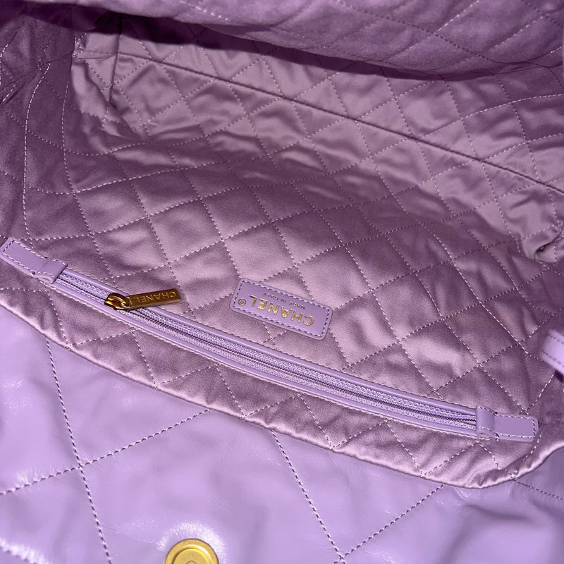 [Local Full Set - Unused] Chanel 22 Small Hobo Handbag in 24P Lilac Shiny Calfskin and AGHW (Model: AS3260)