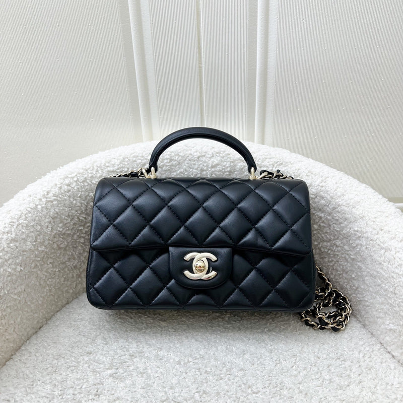 Chanel Top Handle Mini Rectangle Flap in Black Lambskin and LGHW