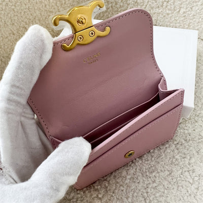 Celine Triomphe Card Holder in Pink Calfskin GHW