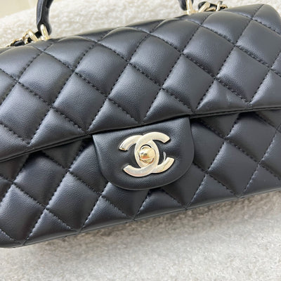 Chanel Top Handle Mini Rectangle Flap in Black Lambskin and LGHW