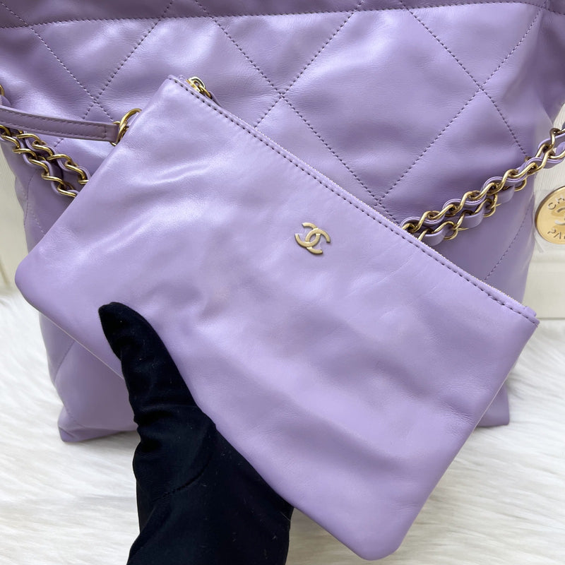 [Local Full Set - Unused] Chanel 22 Small Hobo Handbag in 24P Lilac Shiny Calfskin and AGHW (Model: AS3260)