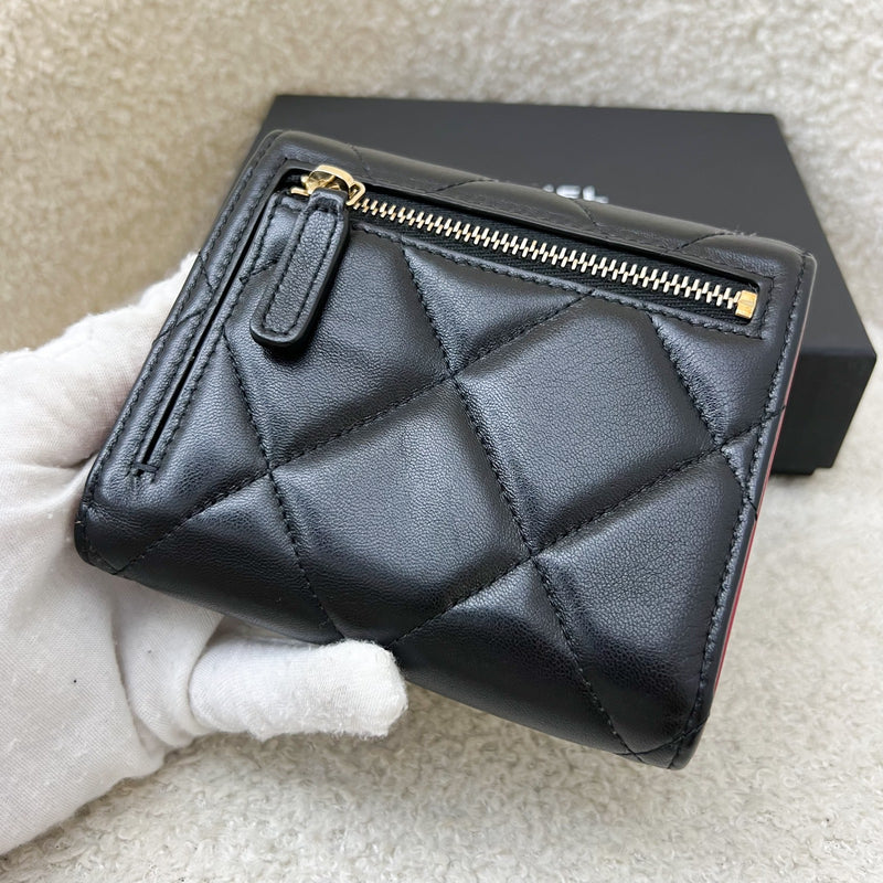 Chanel 19 Compact Trifold Wallet in Black Lambskin and AGHW