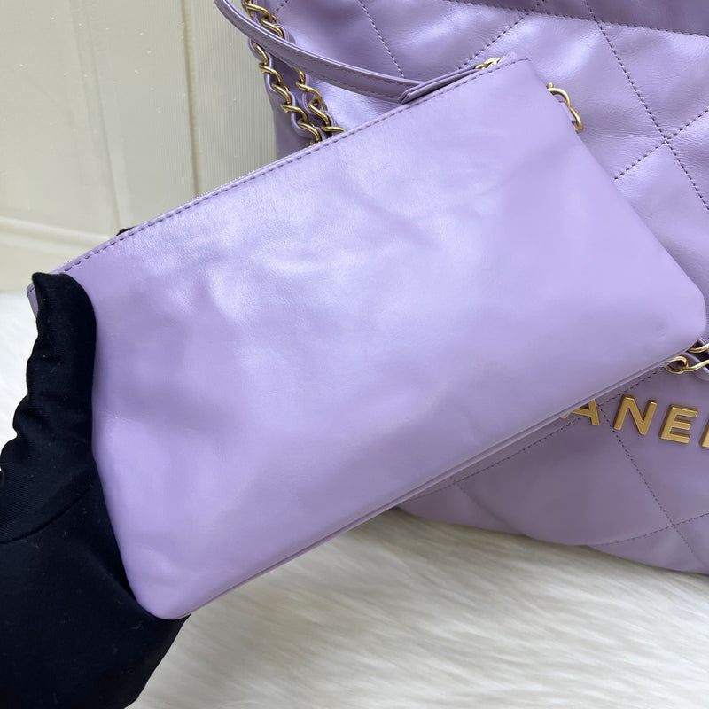 [Local Full Set - Unused] Chanel 22 Small Hobo Handbag in 24P Lilac Shiny Calfskin and AGHW (Model: AS3260)