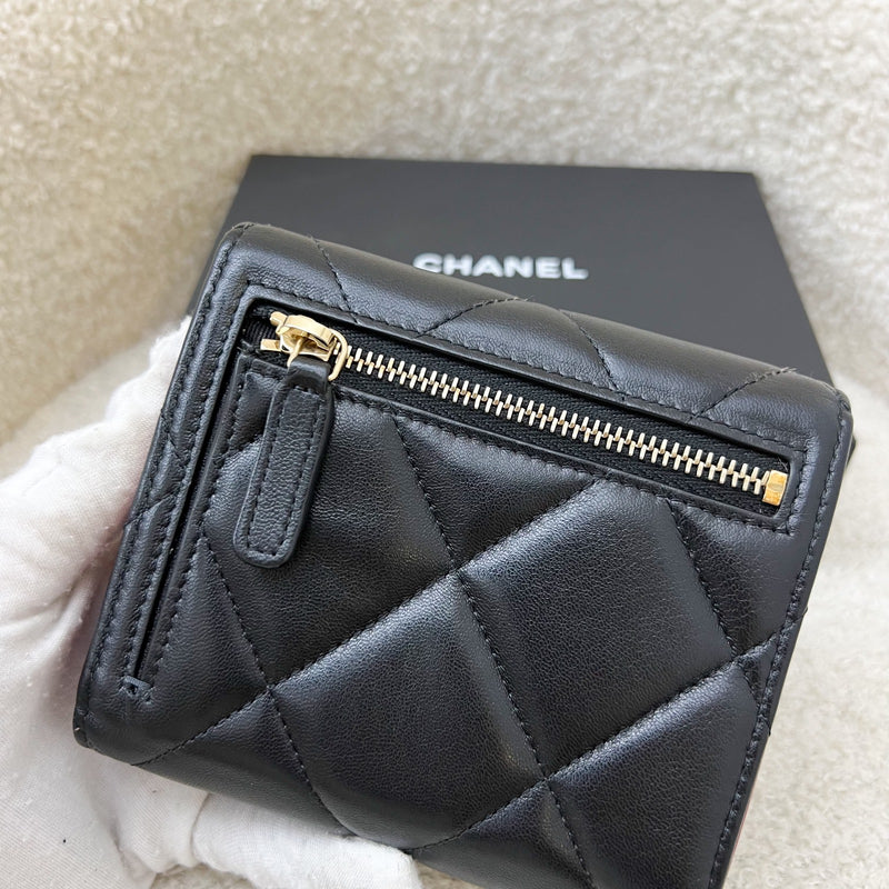 Chanel 19 Compact Trifold Wallet in Black Lambskin and AGHW