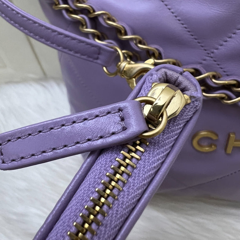 [Local Full Set - Unused] Chanel 22 Small Hobo Handbag in 24P Lilac Shiny Calfskin and AGHW (Model: AS3260)