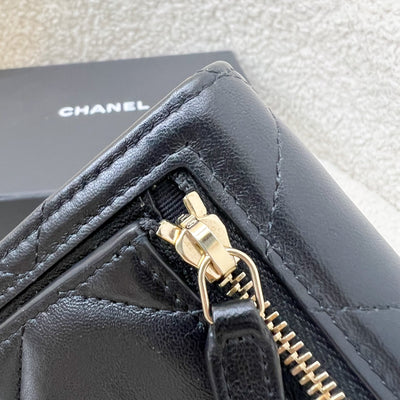 Chanel 19 Compact Trifold Wallet in Black Lambskin and AGHW