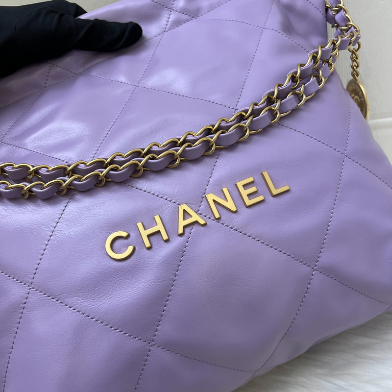[Local Full Set - Unused] Chanel 22 Small Hobo Handbag in 24P Lilac Shiny Calfskin and AGHW (Model: AS3260)
