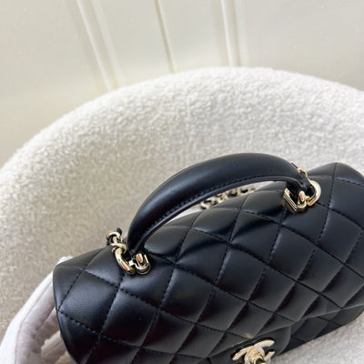 Chanel Top Handle Mini Rectangle Flap in Black Lambskin and LGHW