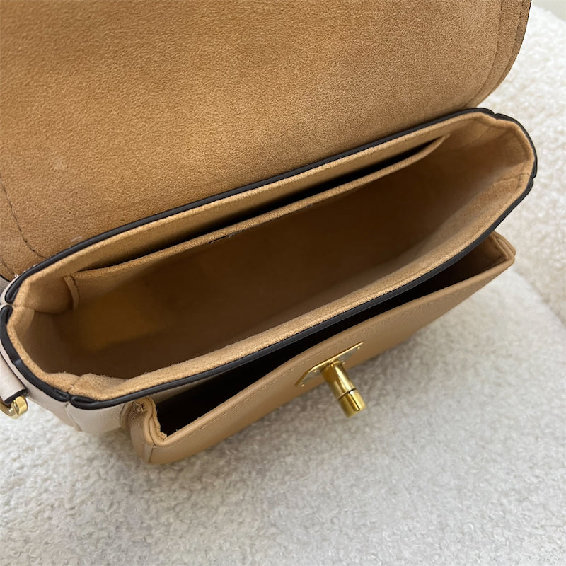 LV Lockme Tender Flap Bag in Beige and Caramel Grained Calfskin and GHW