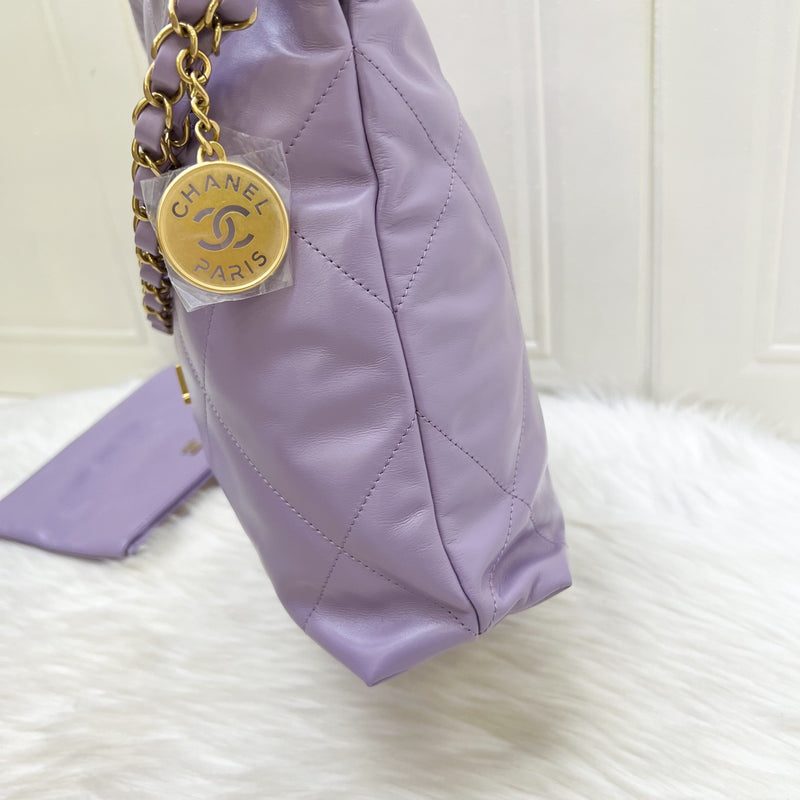 [Local Full Set - Unused] Chanel 22 Small Hobo Handbag in 24P Lilac Shiny Calfskin and AGHW (Model: AS3260)